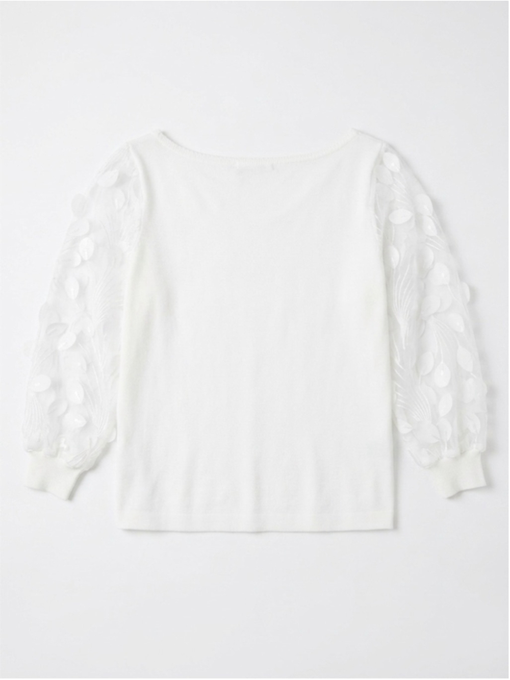Sioni Eggshell White Sheer Applique Balloon Sleeve Sweater - Picture 4 of 4